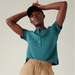 NWT Athleta Teal Pique Short Sleeve Polo Shirt Women’s Small